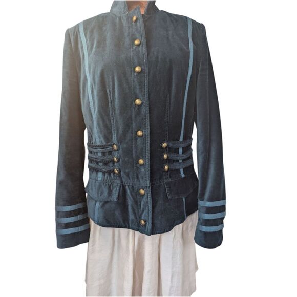 Together Cotton Velvet Military Blazer With Teal Trimming Size Golden Buttons - Picture 12 of 16